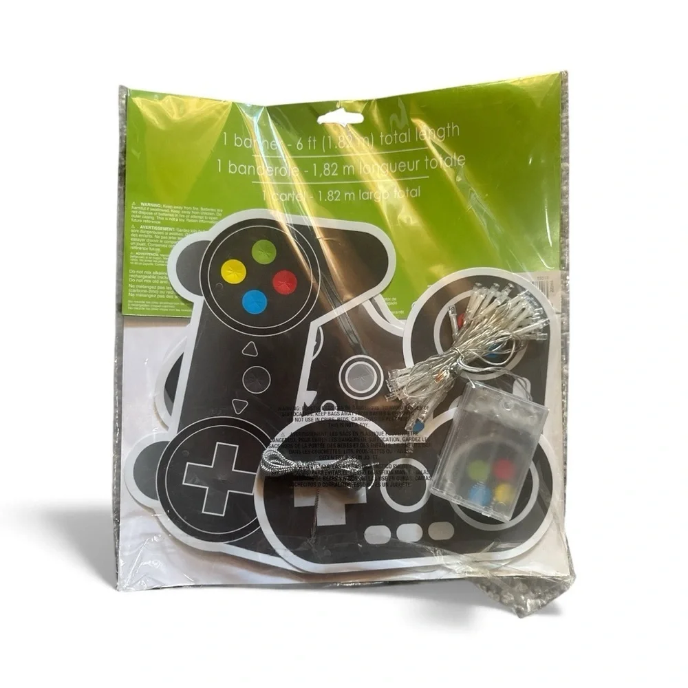Light-Up Gaming Banner Kids Birthday Party Decor New in Packaging Controller